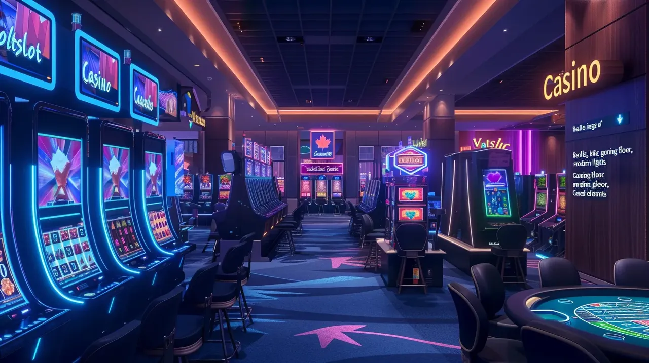 Sfeerbeeld van een modern online casino in Belgie met slotmachines en live dealer tafels
